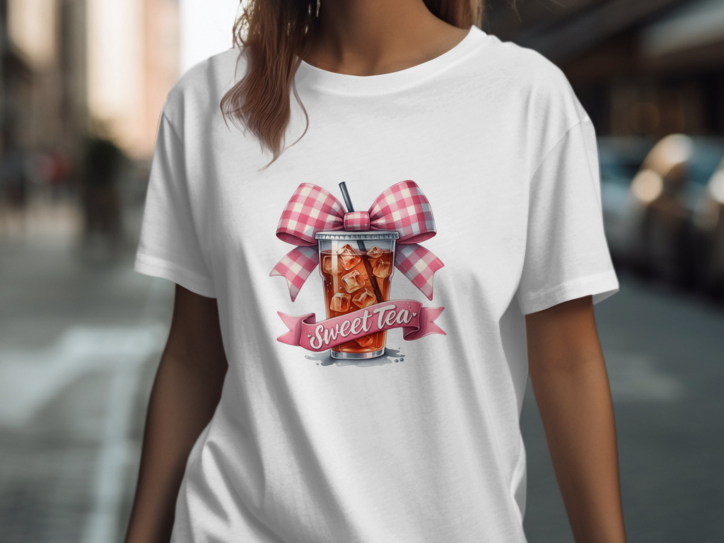 Sweet Tea Bow Graphic Tee Womens Short Sleeved