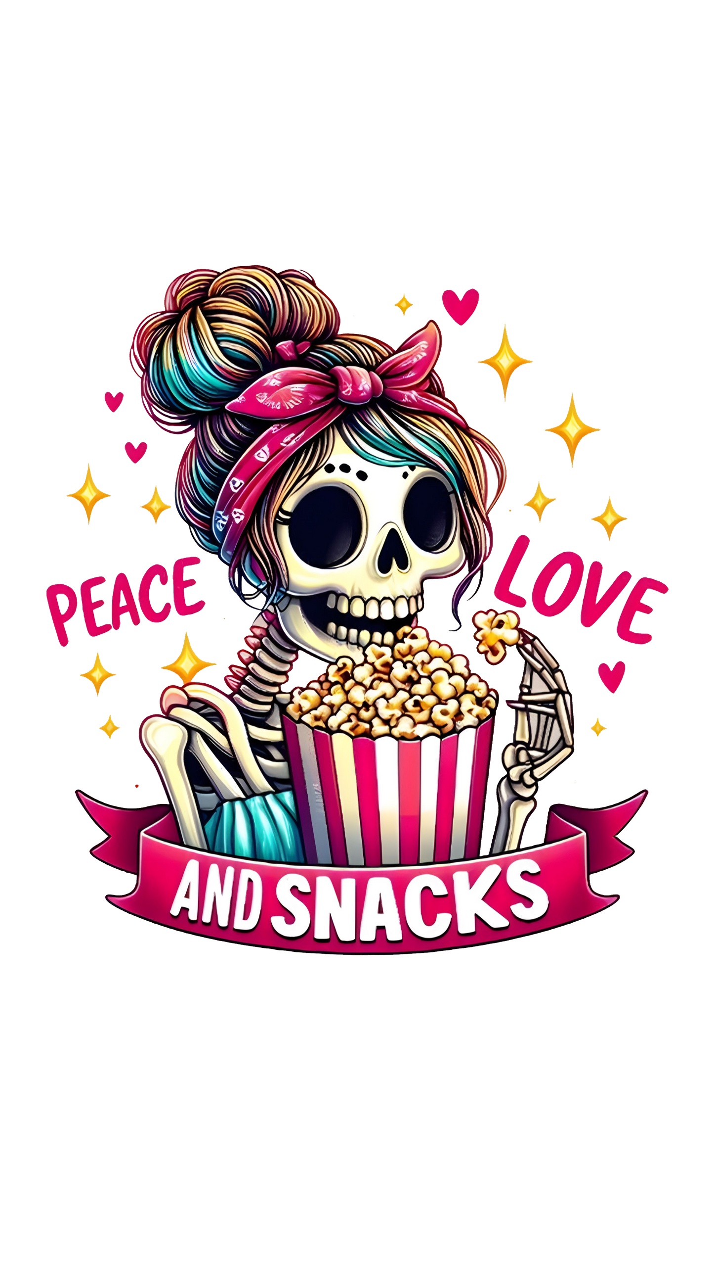 Peace Love and Snacks! Skelton Graphic Tee Womens T Shirt