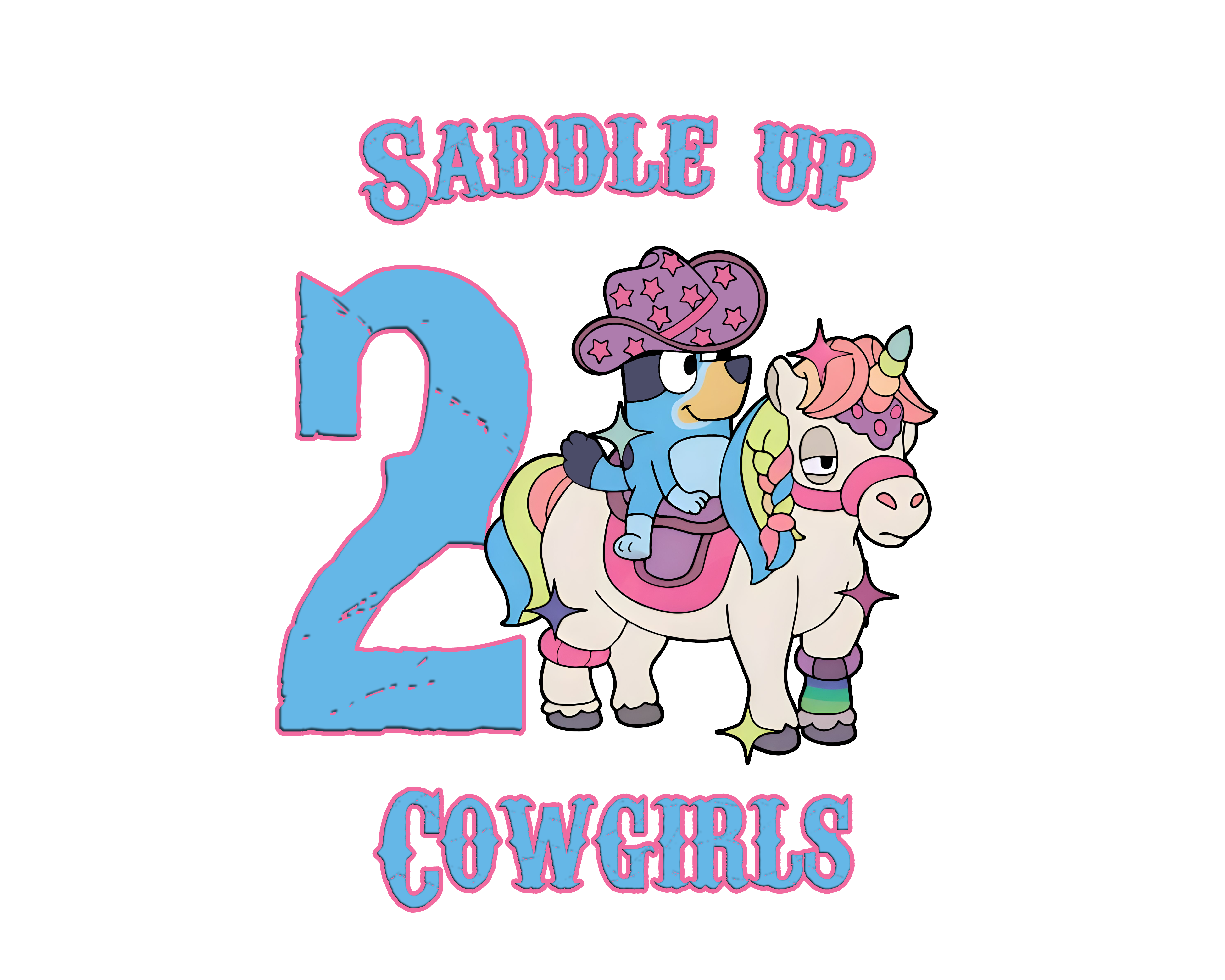 Bluey Saddle Up Cowgirls Toddler Personalized Birthday Tee Girls Shirt