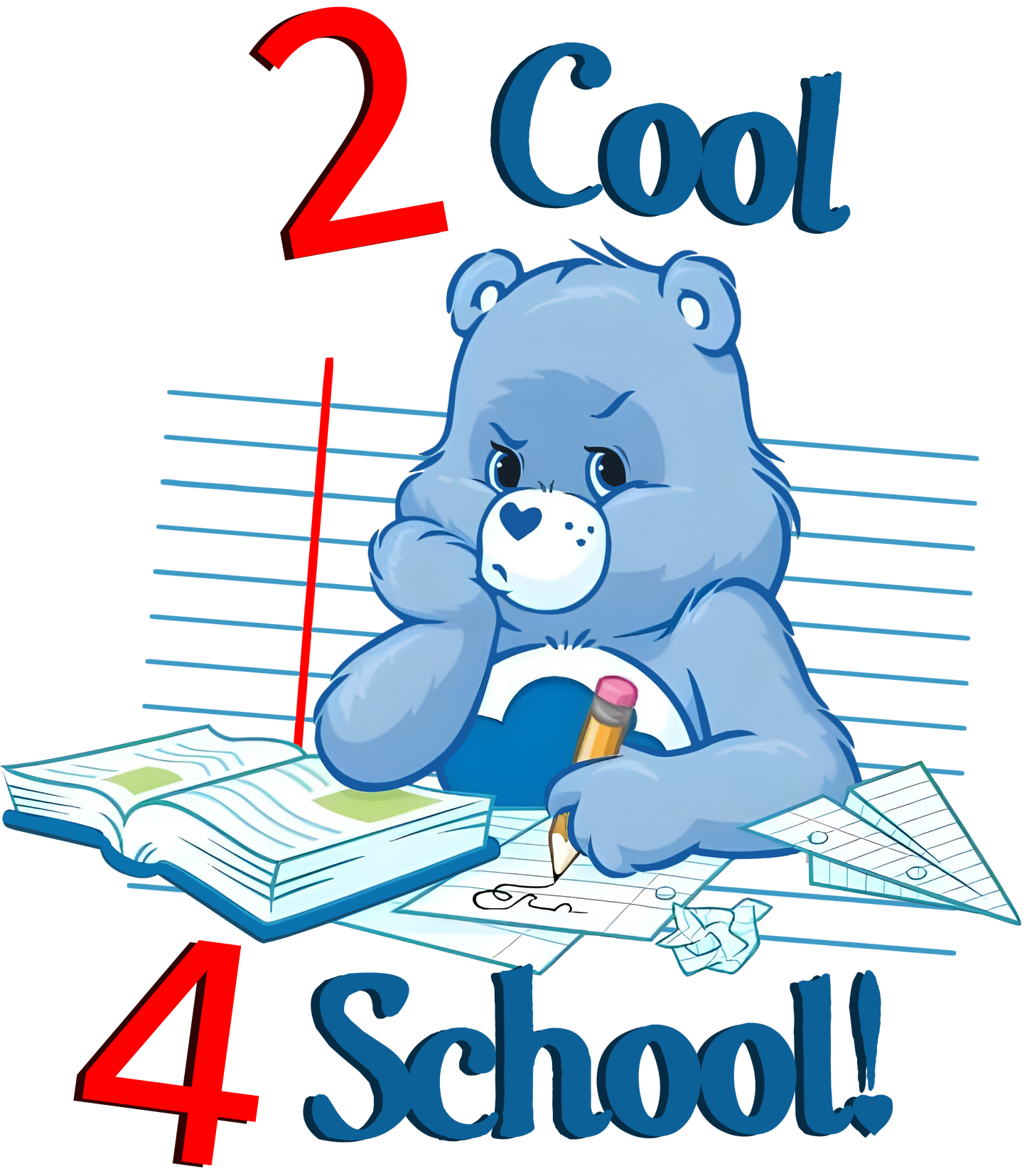 Grumpy Bear 2 Cool 4 School Youth CareBear Back To Svhool Shirt