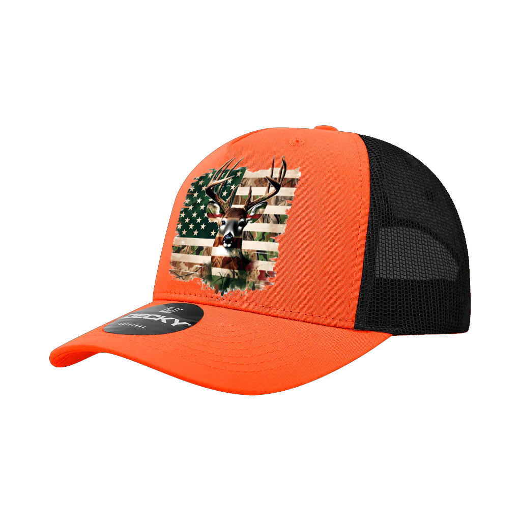 Hunter Orange American Flag Deer Snap Back