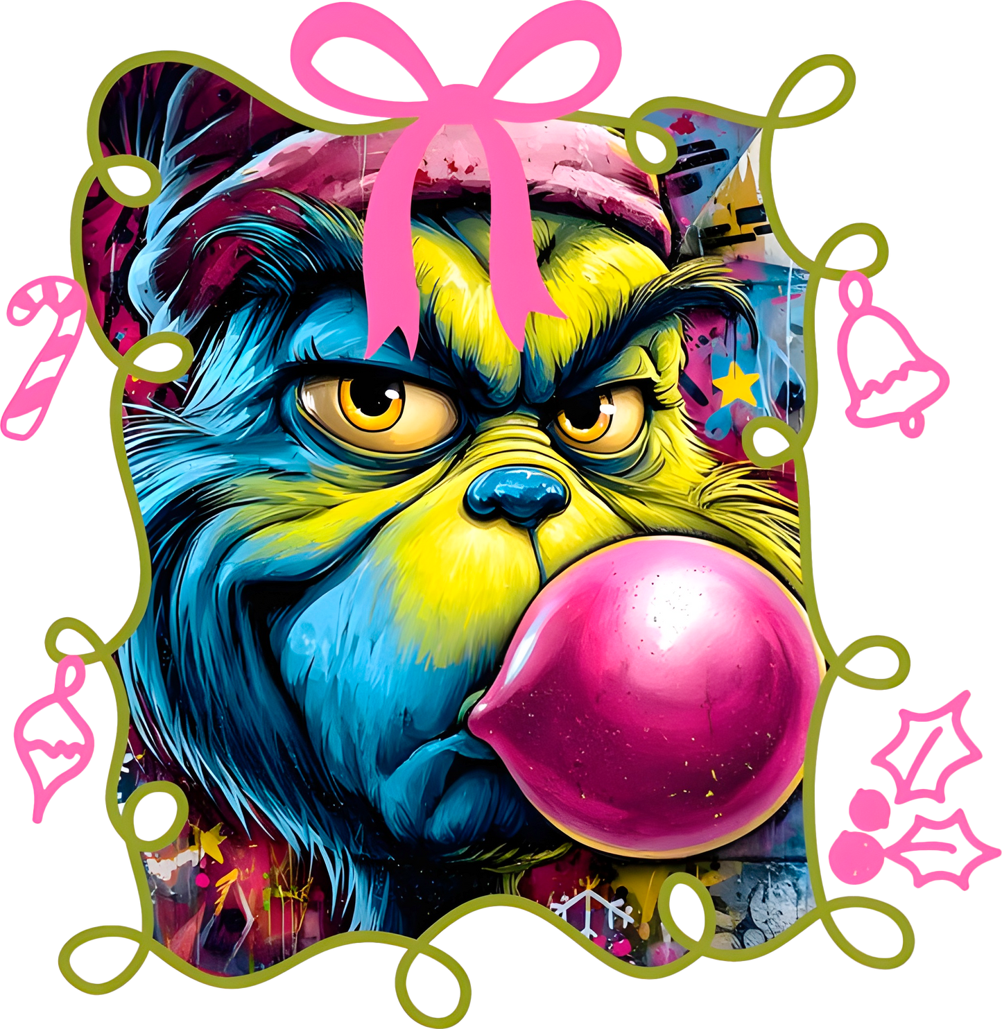 Grinch Pop Art Christmas Tee | Bubblegum Grinch Holiday Tee