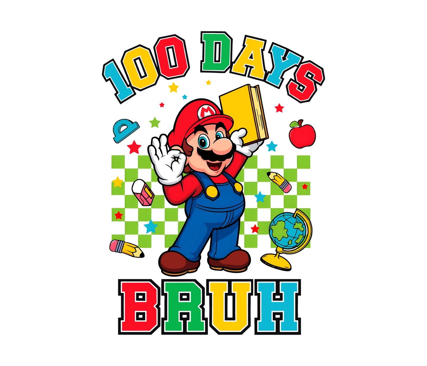 Mario 100 Days Of School Bruh Youth Graphic Tee Unisex Shirt
