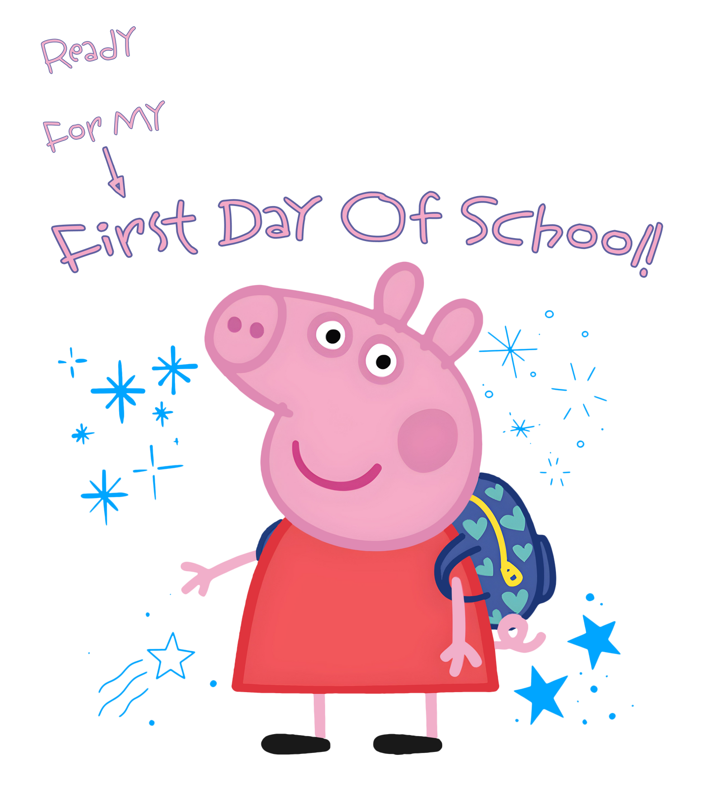 Pepe Pig Ready For My First Day Of School Youth Graphic Tee Girls Shirt