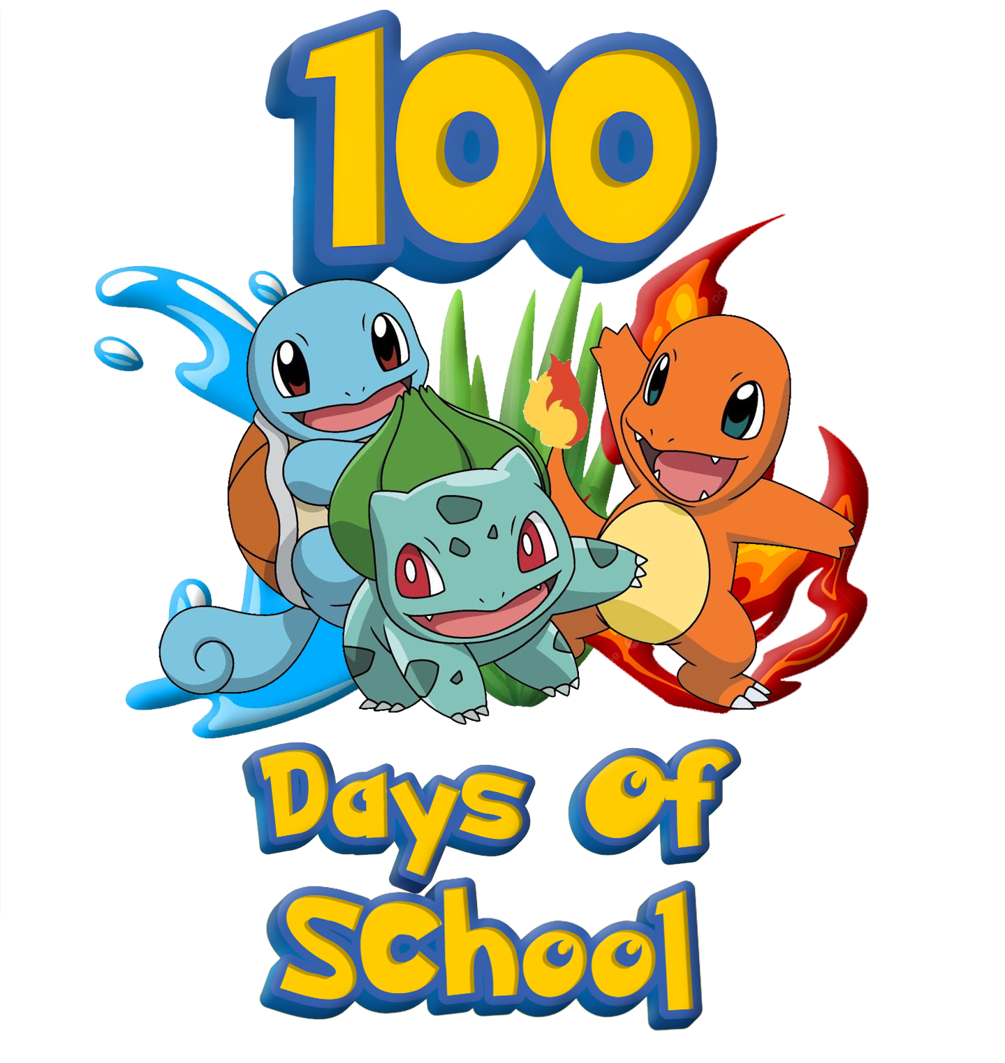 Pokemon Gen One Starters 100 Days Of School Youth Graphic Tee Unisex
