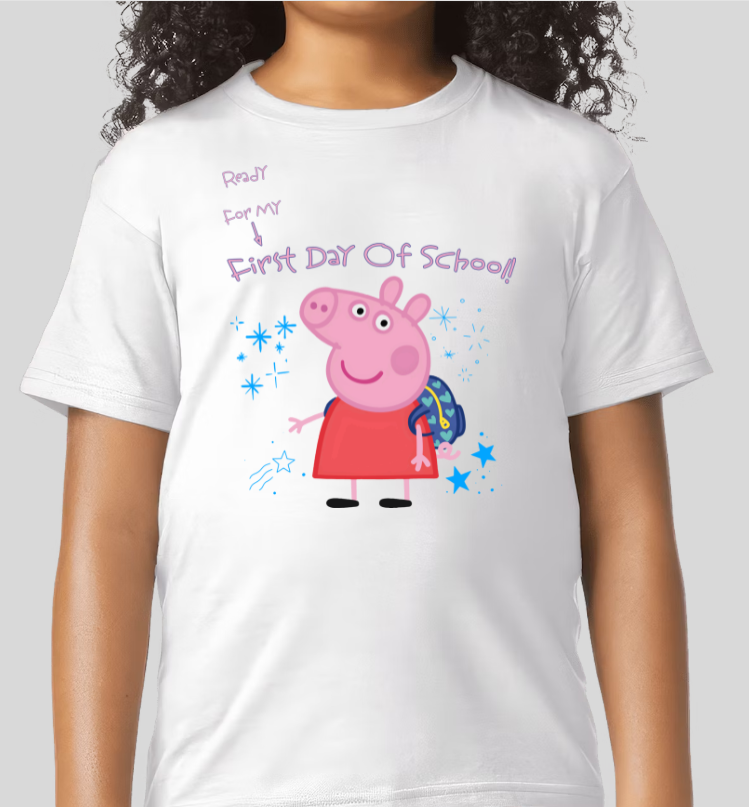 Pepe Pig Ready For My First Day Of School Youth Graphic Tee Girls Shirt
