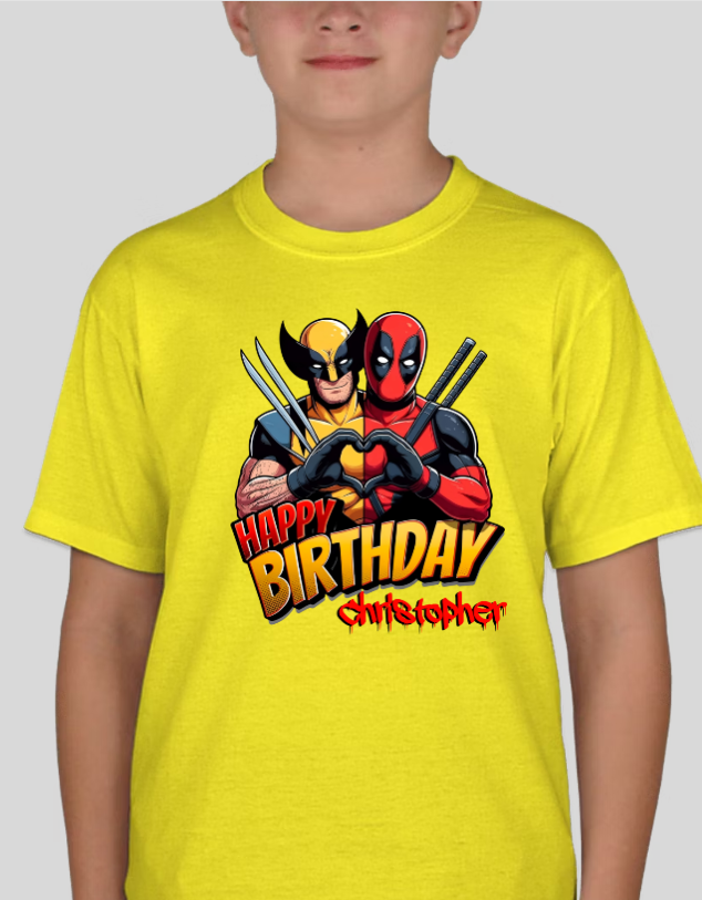 DeadPool & Wolverine Personalized Youth Birthday T Shirt