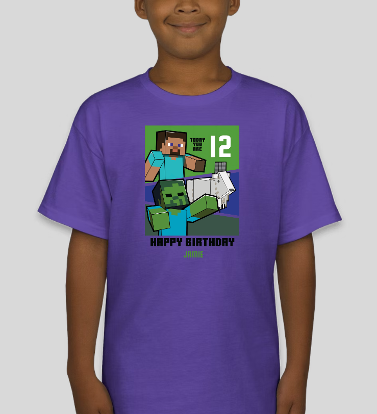 Minecraft Youth Custom Birthday Age & Name Graphic Tee Unisex Shirt
