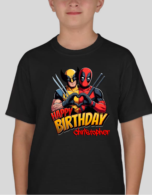DeadPool & Wolverine Personalized Youth Birthday T Shirt