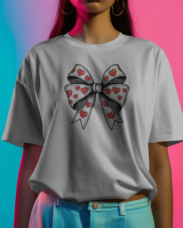 Heart Bow Graphic Tee Womens Short Sleeve