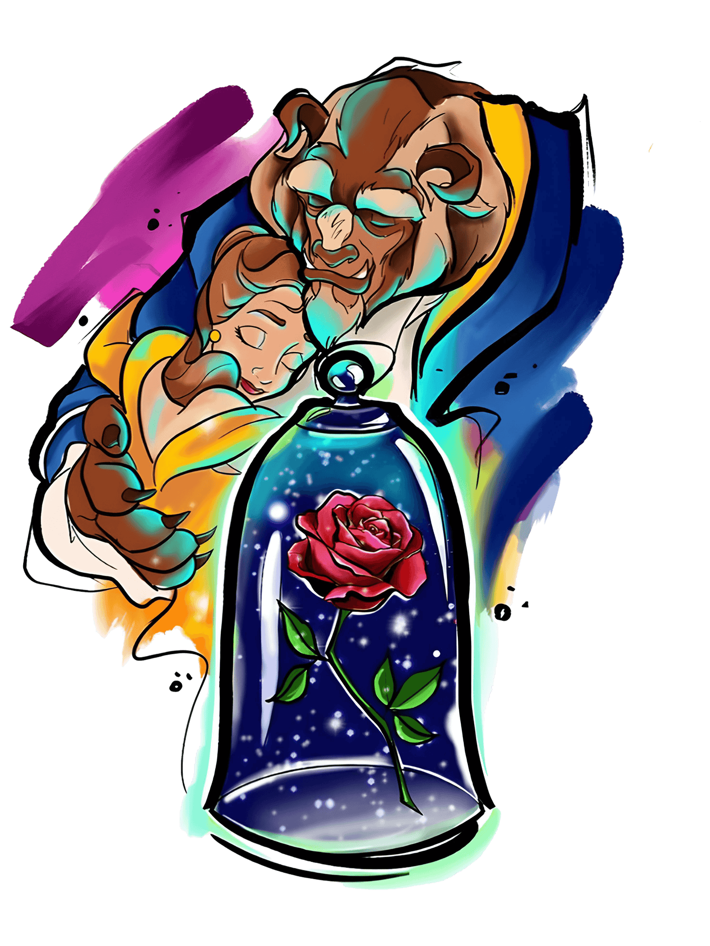 Beauty & the Beast Water Color Graphic Womens Fitted Tee
