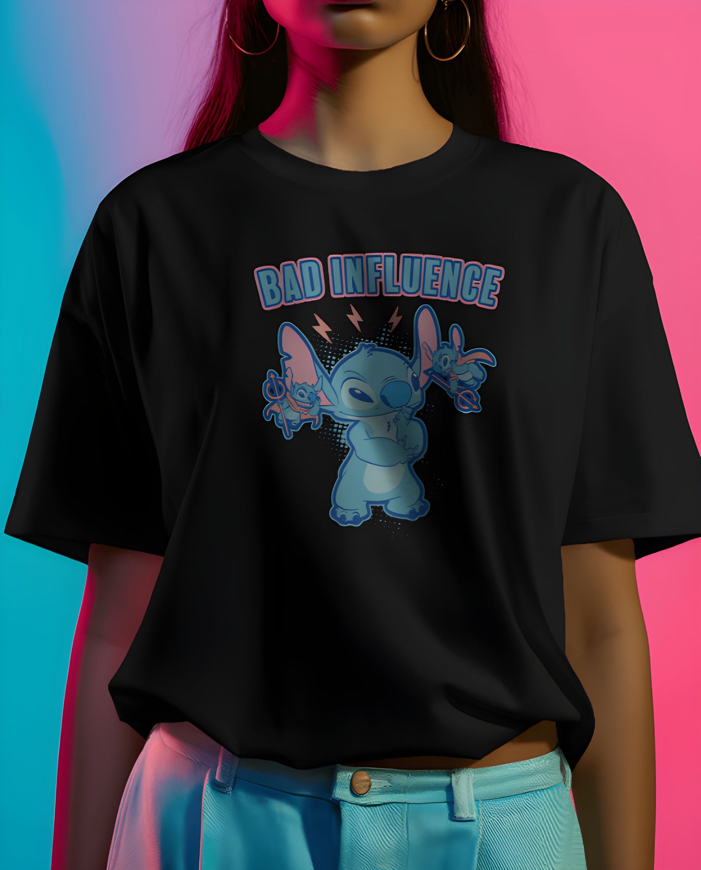 Stitch Bad Influence Graphic Tee Womens Shirt