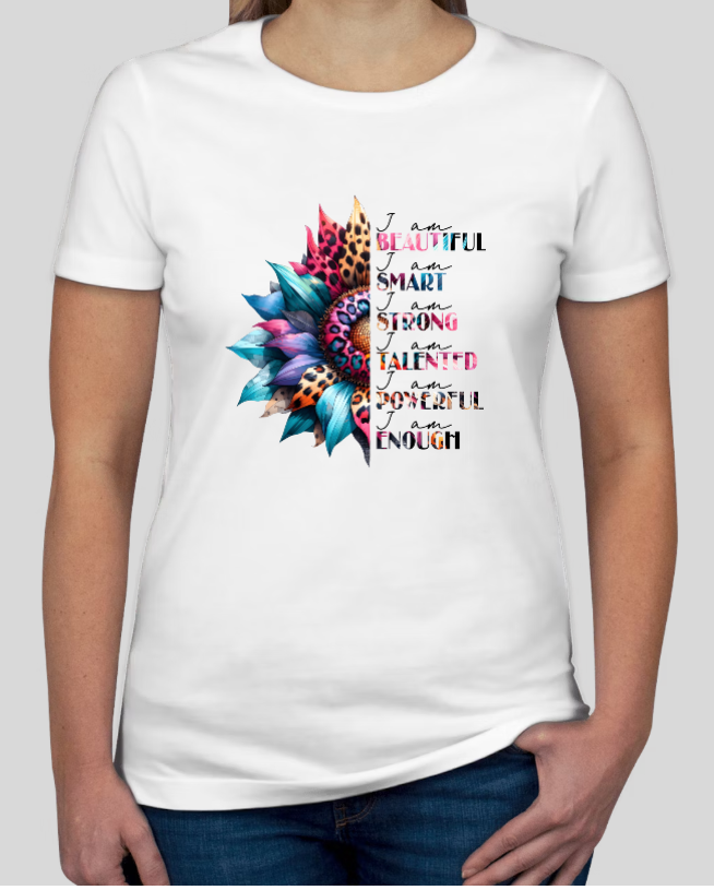 Beautiful, Smart, Strong Sunflower Graphic Tee Womens Fitted