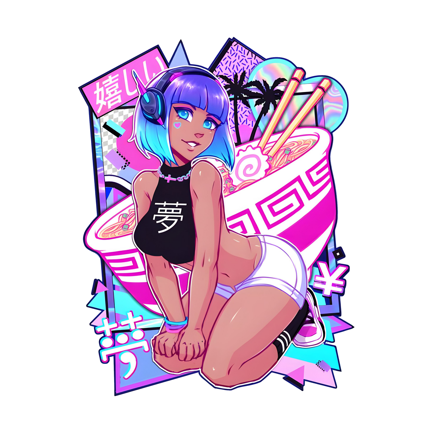 Neon Kawaii Ramen Graphic Tee Unisex Tee