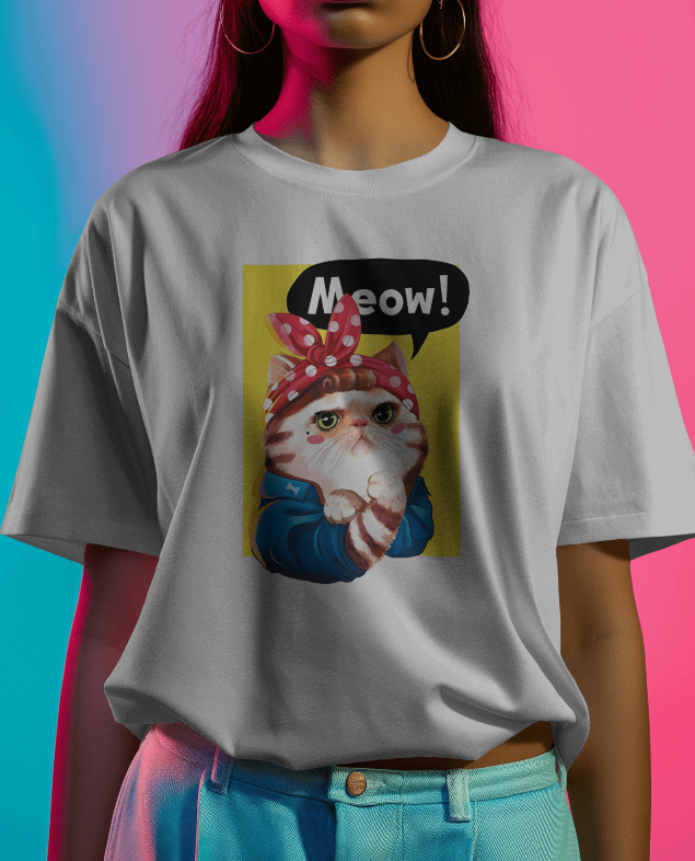 Rosie The Riveter Cat Graphic Tee Womens T Shirt