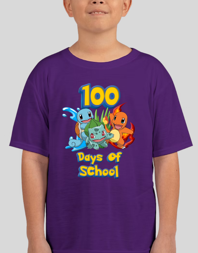 Pokemon Gen One Starters 100 Days Of School Youth Graphic Tee Unisex