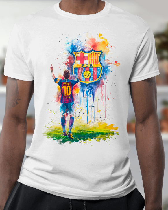 Lionel Messi FC Barcelona "The GOAT" Watercolor Tribute T-Shirt
