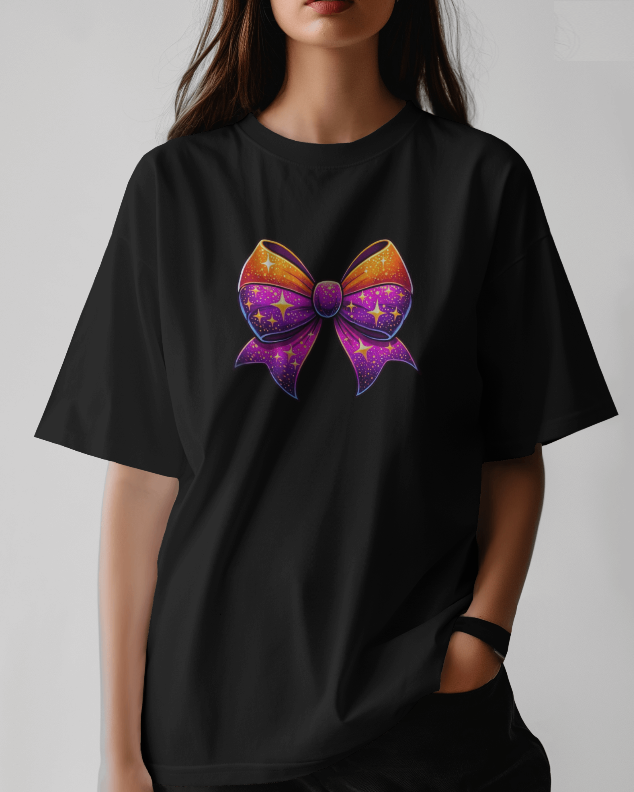 Ombre Bow Graphic Tee Womens Short Sleeve