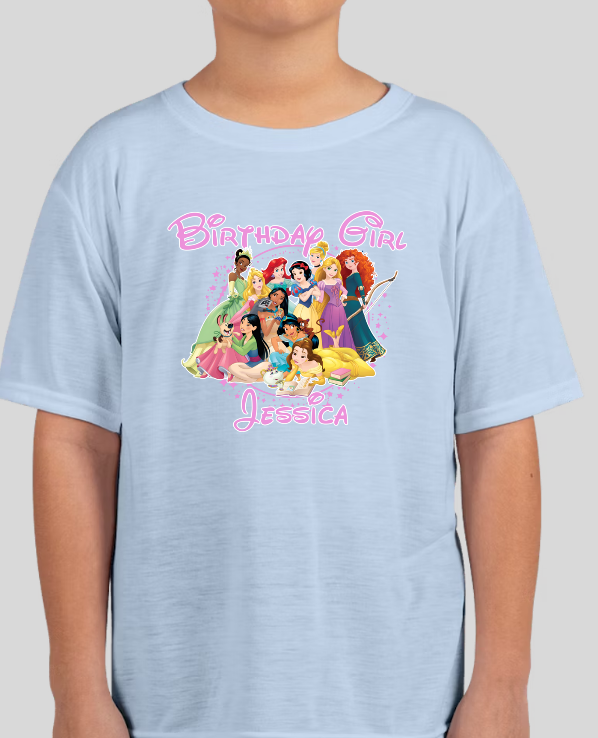 Disney Princesses Youth Personalized Name Birthday Shirt Girls Tee