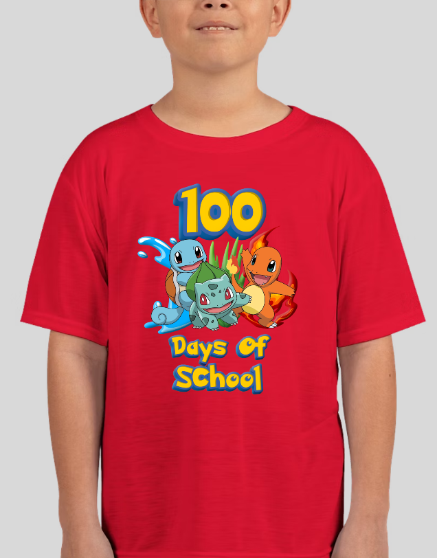 Pokemon Gen One Starters 100 Days Of School Youth Graphic Tee Unisex