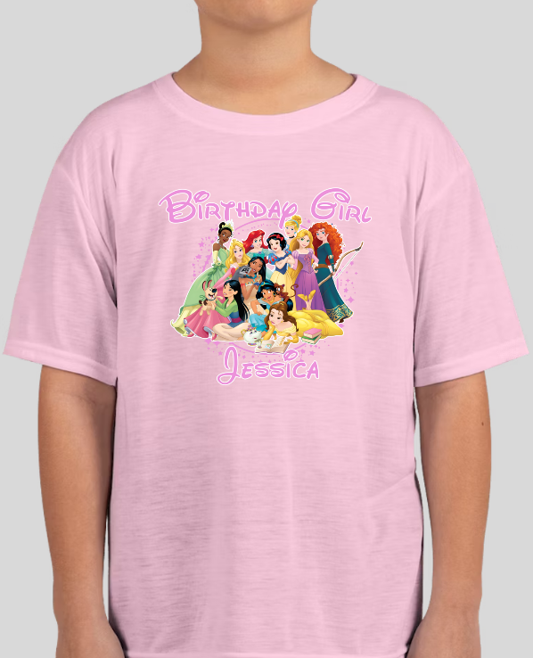 Disney Princesses Youth Personalized Name Birthday Shirt Girls Tee