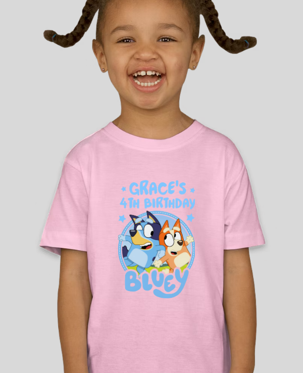 Bluey Toddler Birthday Custom Name & Age Tee