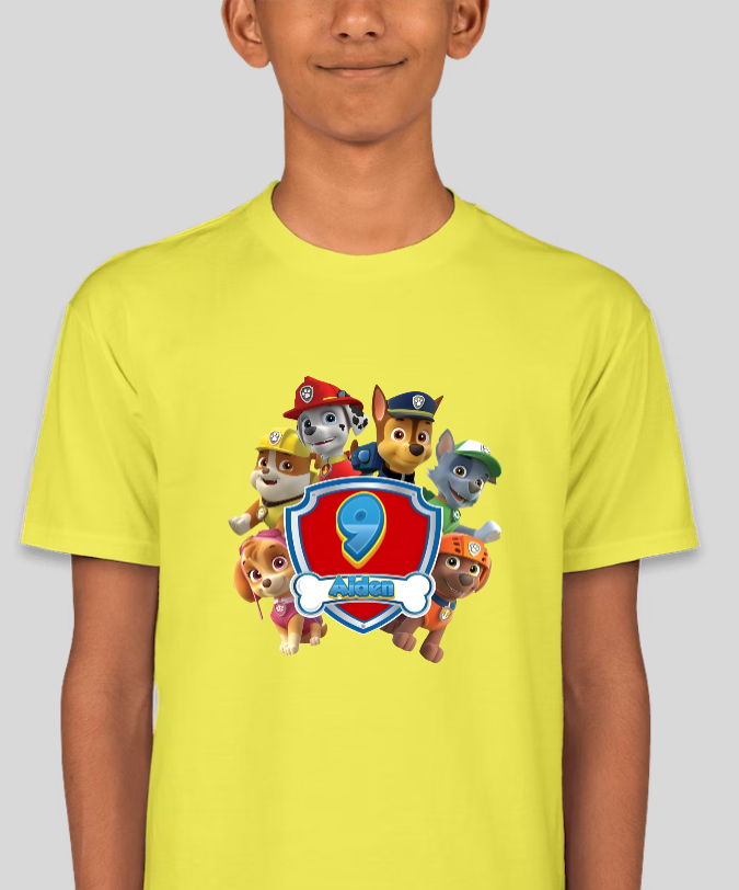 Paw Patrol Youth Birthday Personalized Age & Name Graphic Tee