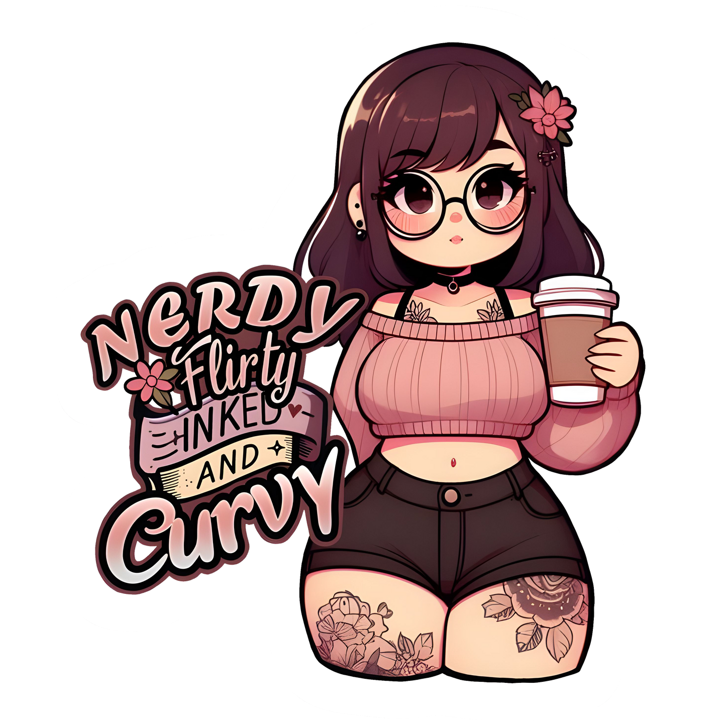 Nerdy, Flirty, Inked & Curvy Womens Fitted Graphic Tee