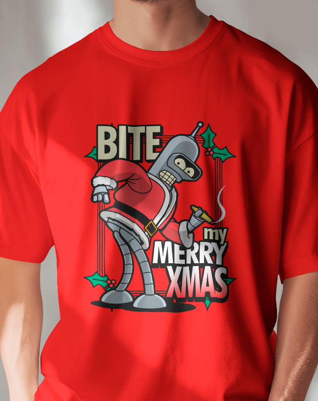 Bender Santa "Bite My Merry Xmas" Futurama Holiday T-Shirt
