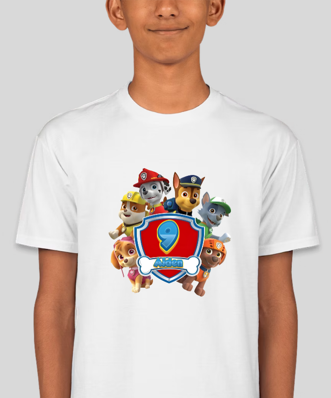 Paw Patrol Youth Birthday Personalized Age & Name Graphic Tee
