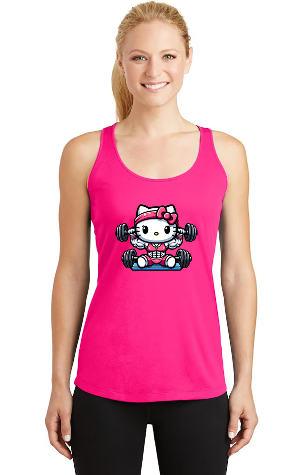 Hello Kitty Gym Work Out Racer Back Tank Top Womens