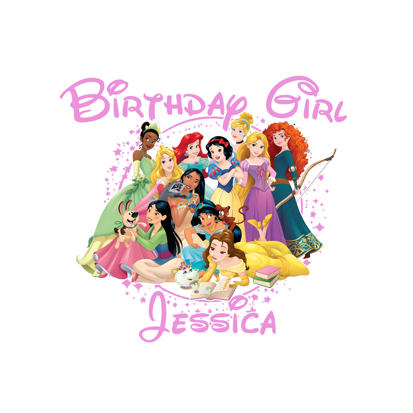 Disney Princesses Youth Personalized Name Birthday Shirt Girls Tee