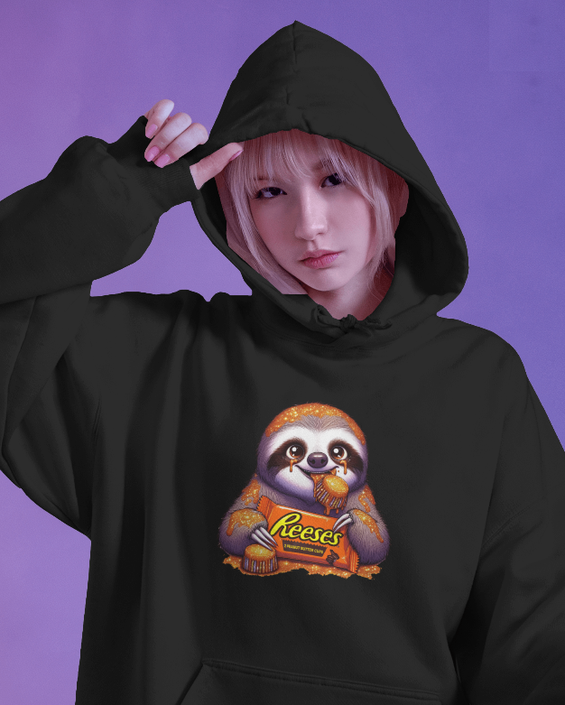 Sloth Peanut Butter Cup Candy Addict Hoodie Unisex Hooded Sweatshirt