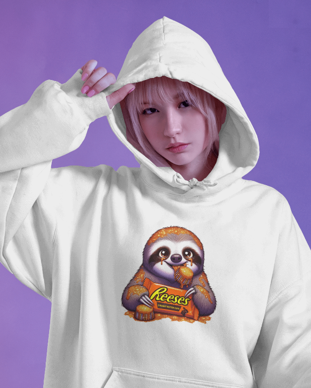 Sloth Peanut Butter Cup Candy Addict Hoodie Unisex Hooded Sweatshirt