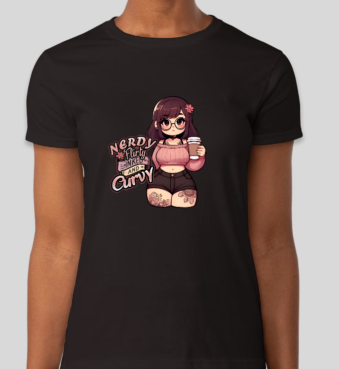 Nerdy, Flirty, Inked & Curvy Womens Fitted Graphic Tee