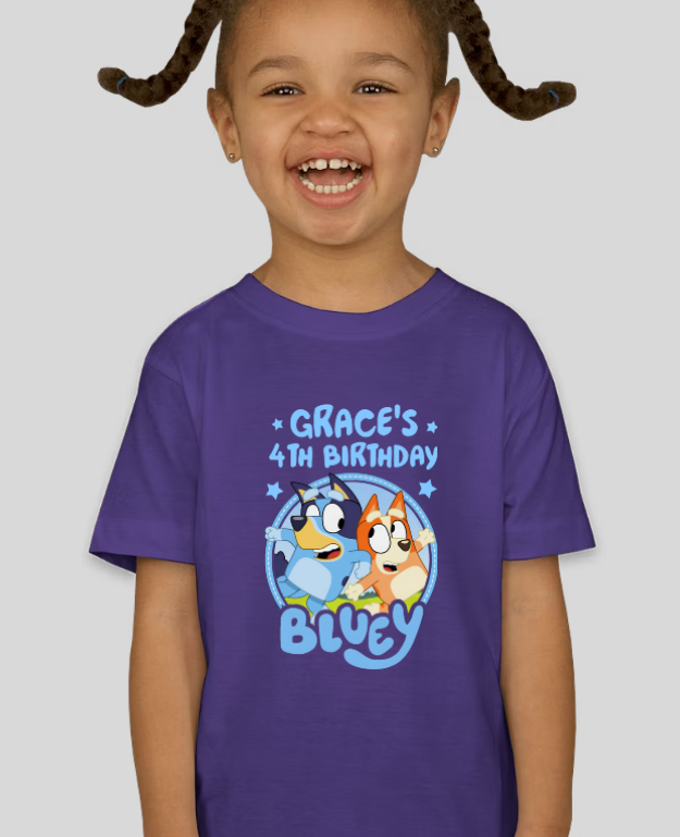 Bluey Toddler Birthday Custom Name & Age Tee