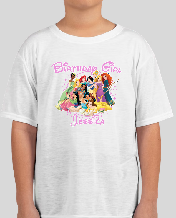 Disney Princesses Youth Personalized Name Birthday Shirt Girls Tee