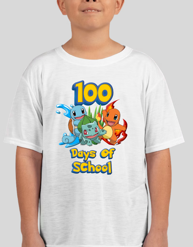 Pokemon Gen One Starters 100 Days Of School Youth Graphic Tee Unisex