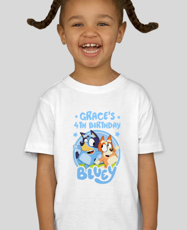 Bluey Toddler Birthday Custom Name & Age Tee