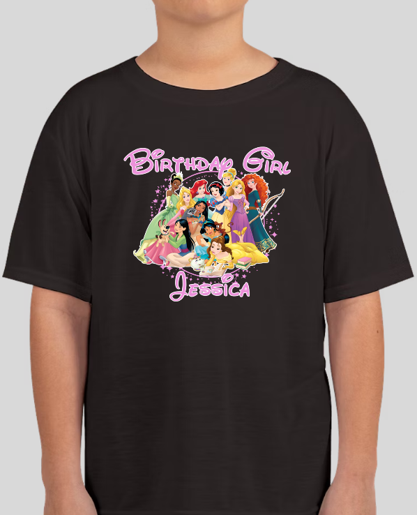 Disney Princesses Youth Personalized Name Birthday Shirt Girls Tee