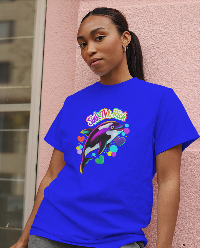 Sink The Rich! Orca Dark Humor Graphic Tee Womens T Shirt