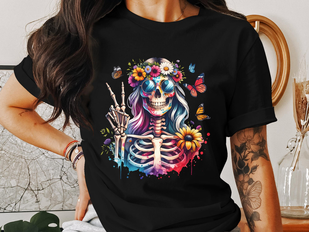 Peace and Love Skeleton Graphic Tee