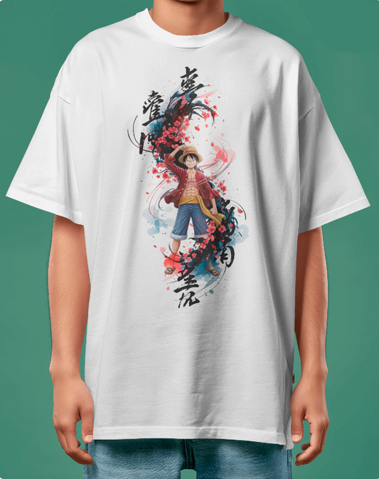 Luffy & Cherry Blossoms | Straw Hat Pirate Ink Wash Tee
