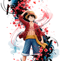 Luffy & Cherry Blossoms | Straw Hat Pirate Ink Wash Tee
