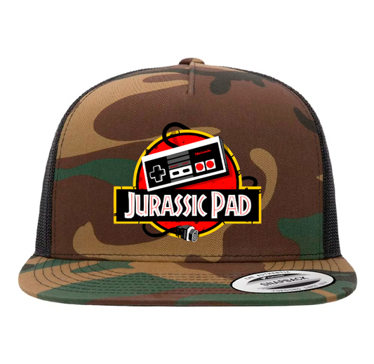 Jurassic Pad NES Controller Camo Snapback Hat - 8-Bit Gaming Parody