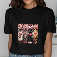 Valentine's Day Cats Graphic Tee Womens Short Sleeved