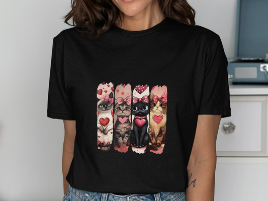 Valentine's Day Cats Graphic Tee Womens Short Sleeved