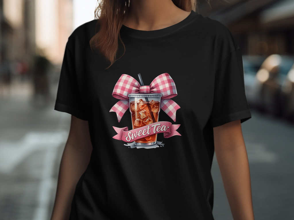 Sweet Tea Bow Graphic Tee Womens Short Sleeved