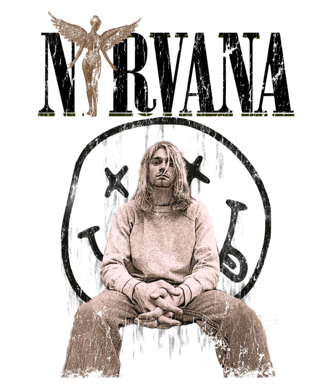 Nirvana Grunge Vintage-Wash Portrait Tee