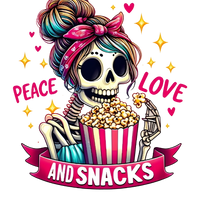 Peace Love and Snacks! Skelton Graphic Tee Womens T Shirt
